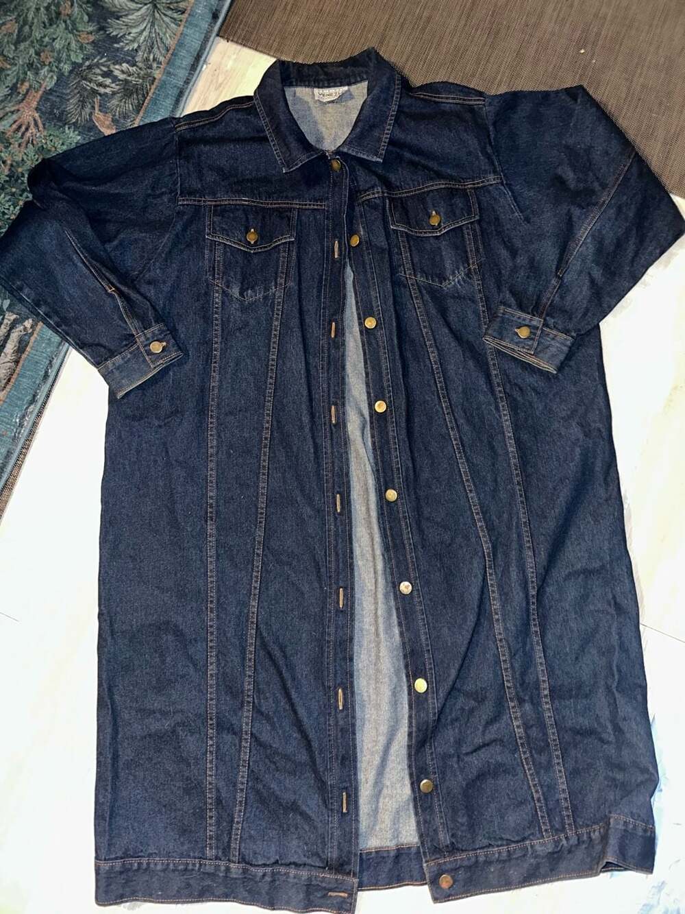 Venezia Sportwear Long Denim Jacket Coat Dark Blue Button Down